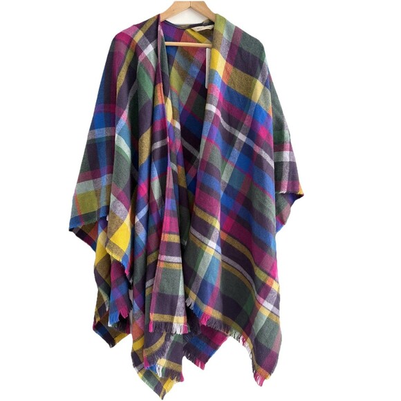 Soft Surrounings Kimono Style Shawl NWT Oodles Plaid Topper Izmir Purple - Picture 2 of 6